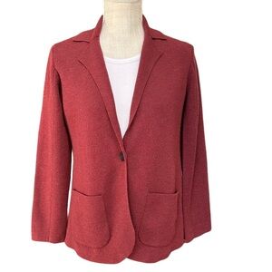 Eileen Fisher Women's XS  Red Maroon One Button Knitted Wool Jacket with Pockets